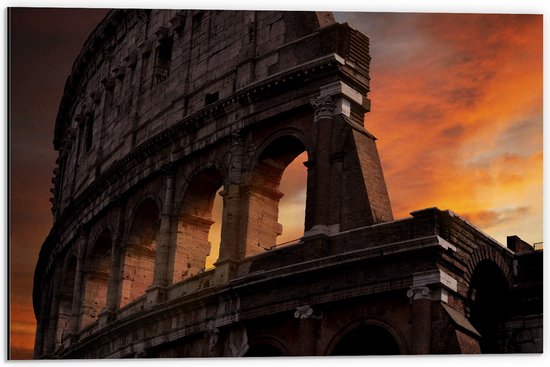 WallClassics - Dibond - het Colloseum monument bij zonsondergang - Rome - 60x40 cm Foto op Aluminium (Met Ophangsysteem)