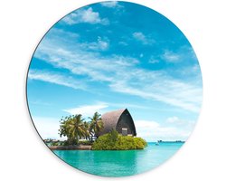 WallClassics - Dibond Muurcirkel - Hotel op het Water - Malediven - 60x60 cm Foto op Aluminium Muurcirkel (met ophangsysteem)