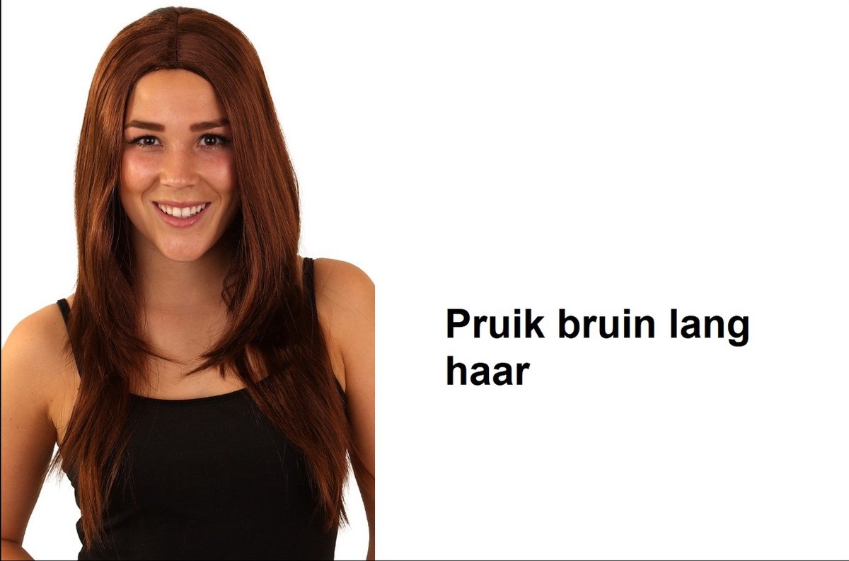 Pruik lang bruin Estel - Carnaval thema feest festival fun feest