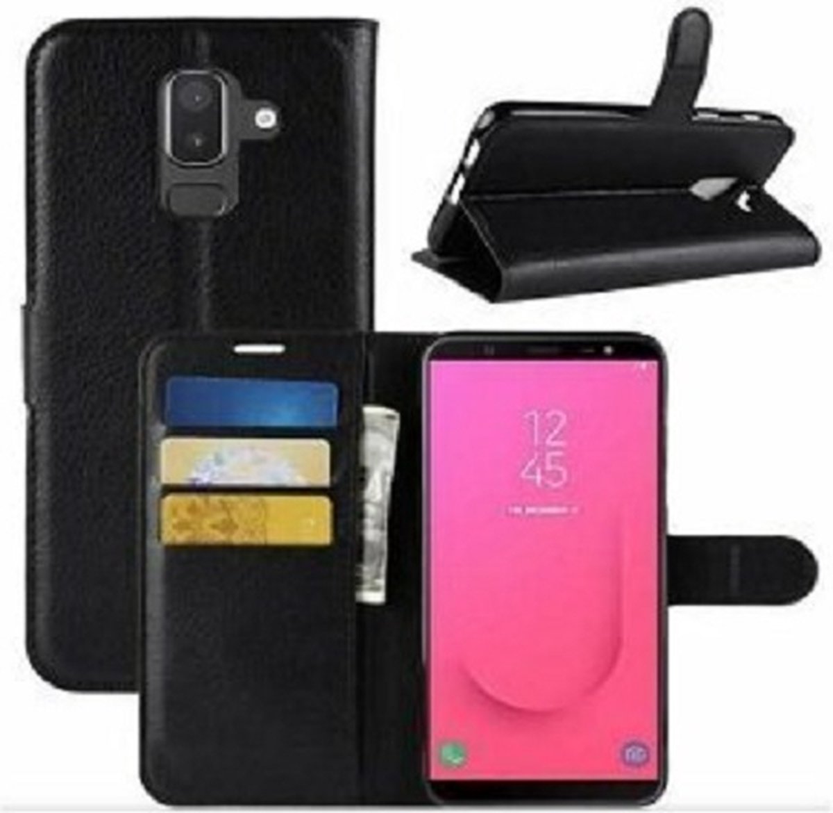 Samsung J8 2018 Hoesje Met Pasjeshouder Bookcase Zwart