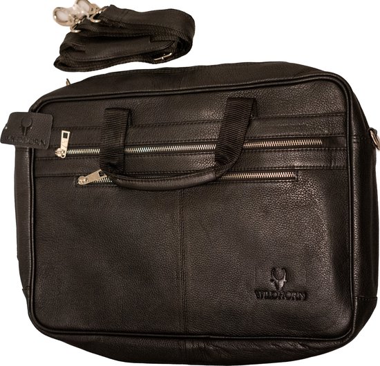 Massi Miliano Laptop Bag/Shoulder Bag Buffalo Leather - Zwart - (MMB-671-6) - Ordinateur portable 17 pouces -