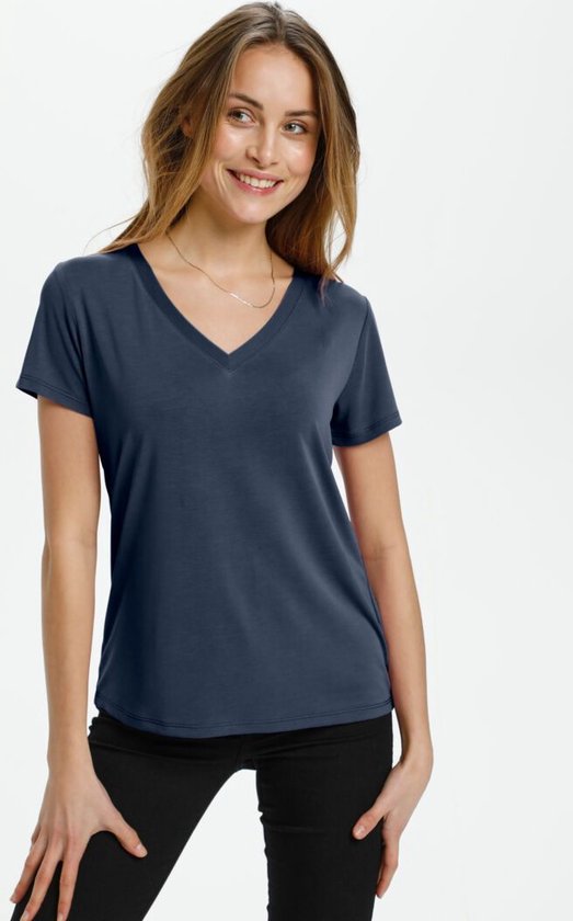 Von Dutch Tee Shirt Femme Bleu Marine Col V Tee Shirt Col V Strass