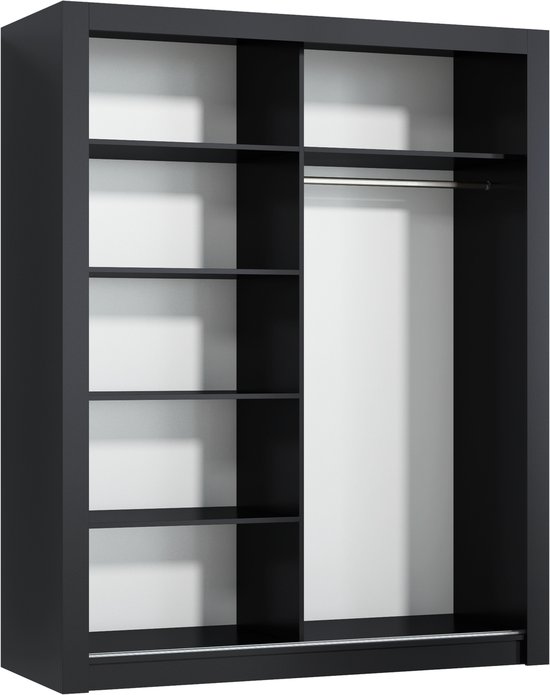 Pro-meubels - Kledingkast Miami - 160cm - Zwart mat - Met spiegel - Garderobekast - Slaapkamer - Schuifdeur