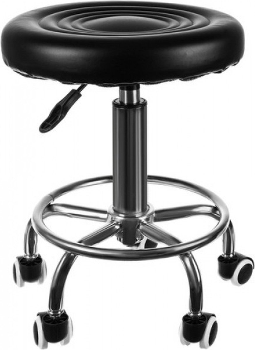 ValeDelucs Kapperskruk - Zadelkruk - Tabouret - kappersfiets - Kapper Kruk - Salonkruk - Bureaukruk - Krukje met wielen - Bureaustoel - Salon Werkkruk - In hoogte Verstelbaar - Maximale hoogte 56 cm - Zwart