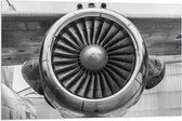 WallClassics - Vlag - Vliegtuigmotor in het Zwart Wit - 90x60 cm Foto op Polyester Vlag