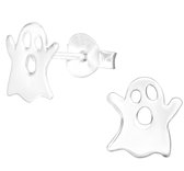 Joy|S - Zilveren spook oorbellen - 7 x 8 mm - egaal zilver - halloween oorknoppen