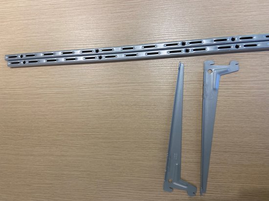 Set 2 rail mural 100 cm 6x support 38cm Grijs - Système pour étagère - Système de rangement - Supports muraux - Support étagère - Support mural pour garage - placard escalier - bureau - bibliothèque