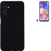 Geschikt voor Samsung Galaxy A14 5G Hoesje - Siliconen - Samsung A14 5G Screenprotector - Hoesje Zwart Case + Screenprotector