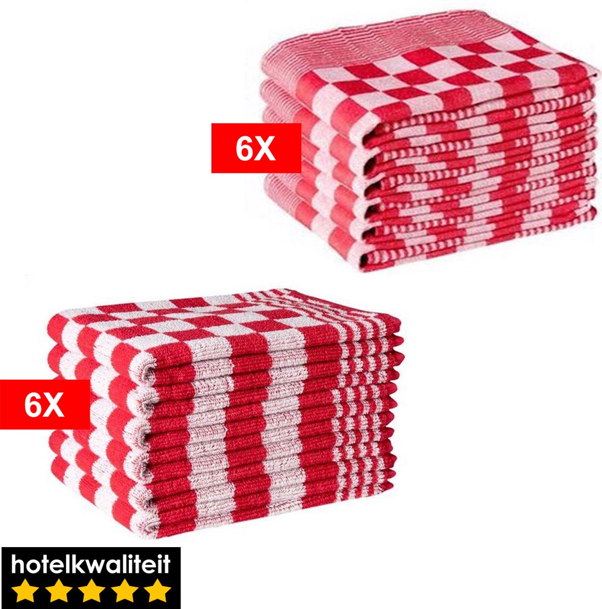Theedoeken en Keukendoeken Set 6 Theedoeken 6 Keukenhanddoeken Rood bol