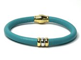 Nieuw! Jolla - dames armband zilver - leer - magneetsluiting - bedels - tweekleurig - Single Ladies Gold - Aqua