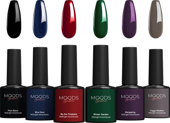 Moods Gellac 6-delige Set - Gel Nagellak - 8ML - Midnight Adventures - Gellak - Nagels - Gellak Starterspakket - Chique Kleuren cadeau geven