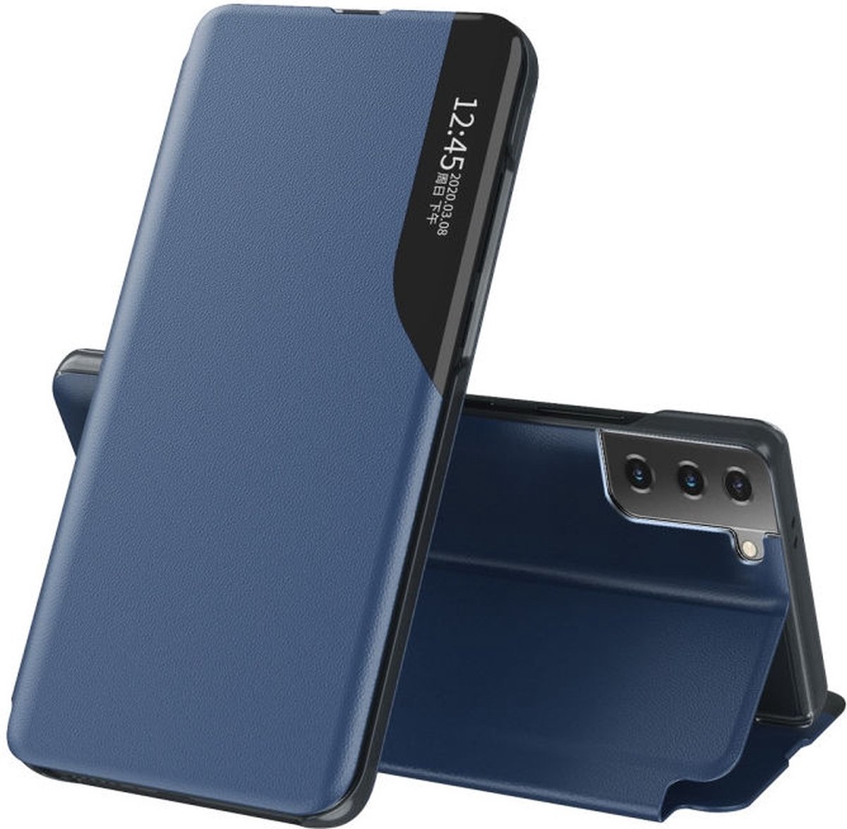 Geschikt voor Samsung Galaxy S23 5G Book Case Hoesje met Side Display Blauw