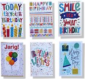 6 Cards & Crafts Verjaardag Wenskaarten | 12x17cm gevouwen felicitatie kaarten Inclusief enveloppen