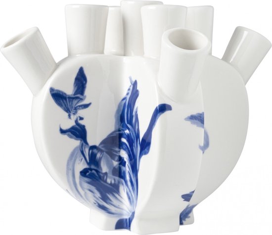 Tulpenvaas Delfts blauw - hart - 17 cm - Janny van der Heijden - Cadeau voor moeder - Tulpen vaas - Moederdag cadeautje