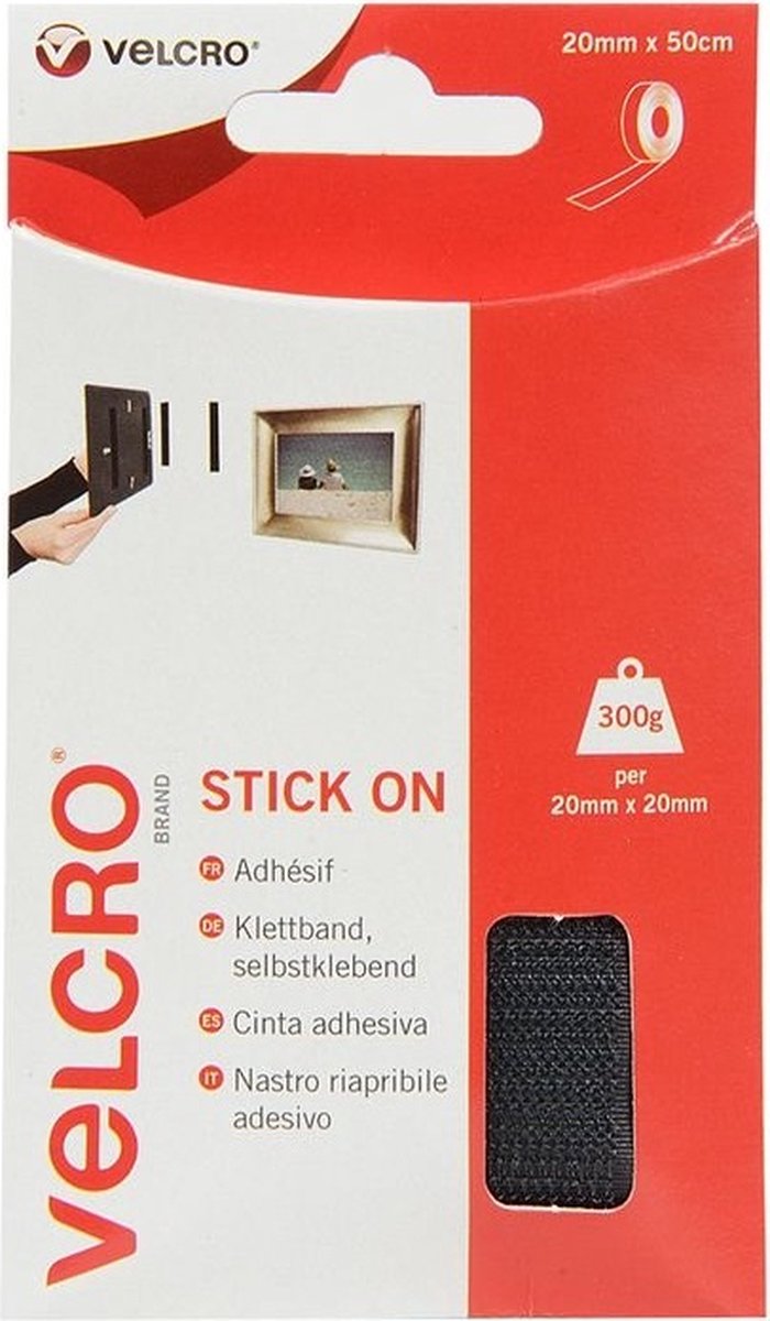 VELCRO® VEL-EC60225 Klittenband Om vast te plakken Haak- en lusdeel (l x b) 500 mm x 20 mm Zwart 0.5 m