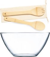 Slakom/Serveerschaal en bamboe slacouvert - Glas - D28 cm