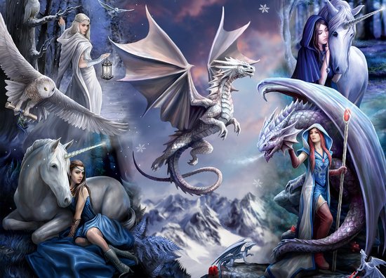 Foto: Legpuzzel 1500 anne stokes silver dragon collage