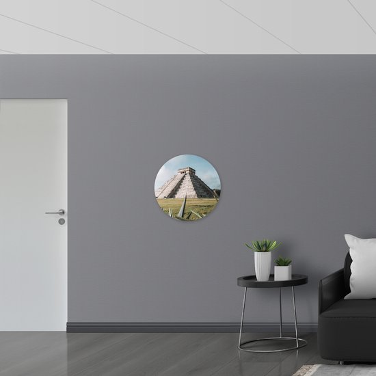 WallClassics - Cercle Mural en Plaque de Mousse PVC - Pyramide de Kukulcán - Mexique - 60x60 cm Photo sur Cercle Mural (avec système d'accrochage)