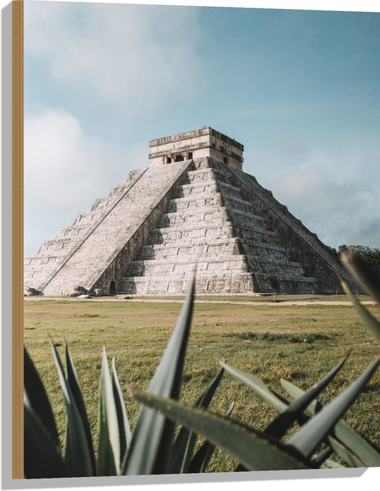 WallClassics - Hout - Piramide van Kukulcán - Mexico - 60x80 cm - 9 mm dik - Foto op Hout (Met Ophangsysteem)