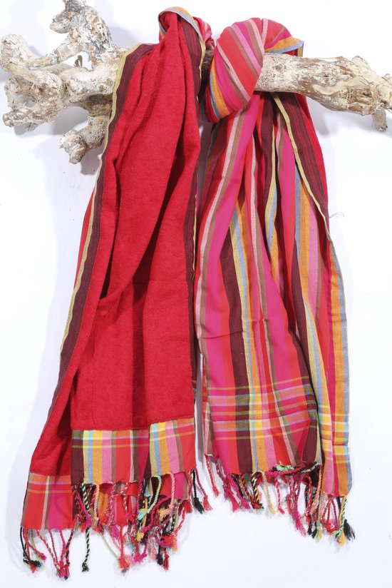 Kikoy Strandlaken Kitale Mixed Stripes 170x95cm - Strandlaken - (Hamamdoek) Met badstof - Saunadoek - Saunalaken - Stranddoek - Reishanddoek - Plaid - 170x95cm