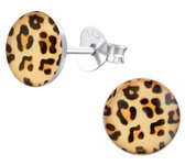 Joy|S - Zilveren ronde oorbellen - luipaard / panter print - 7 mm - oorknoppen