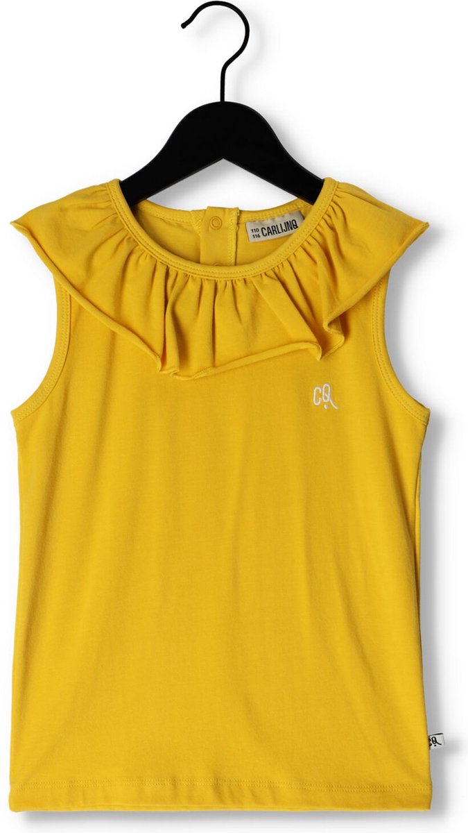Carlijnq Basic - Big Collar Tanktop Wt Embroidery Tops & T-shirts Meisjes - Shirt - Oker - Maat 86/92