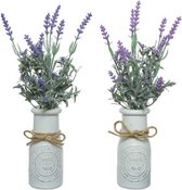 Set van 2x stuks paarse Lavendula/lavendel kunstplantjes 32 cm in witte pot