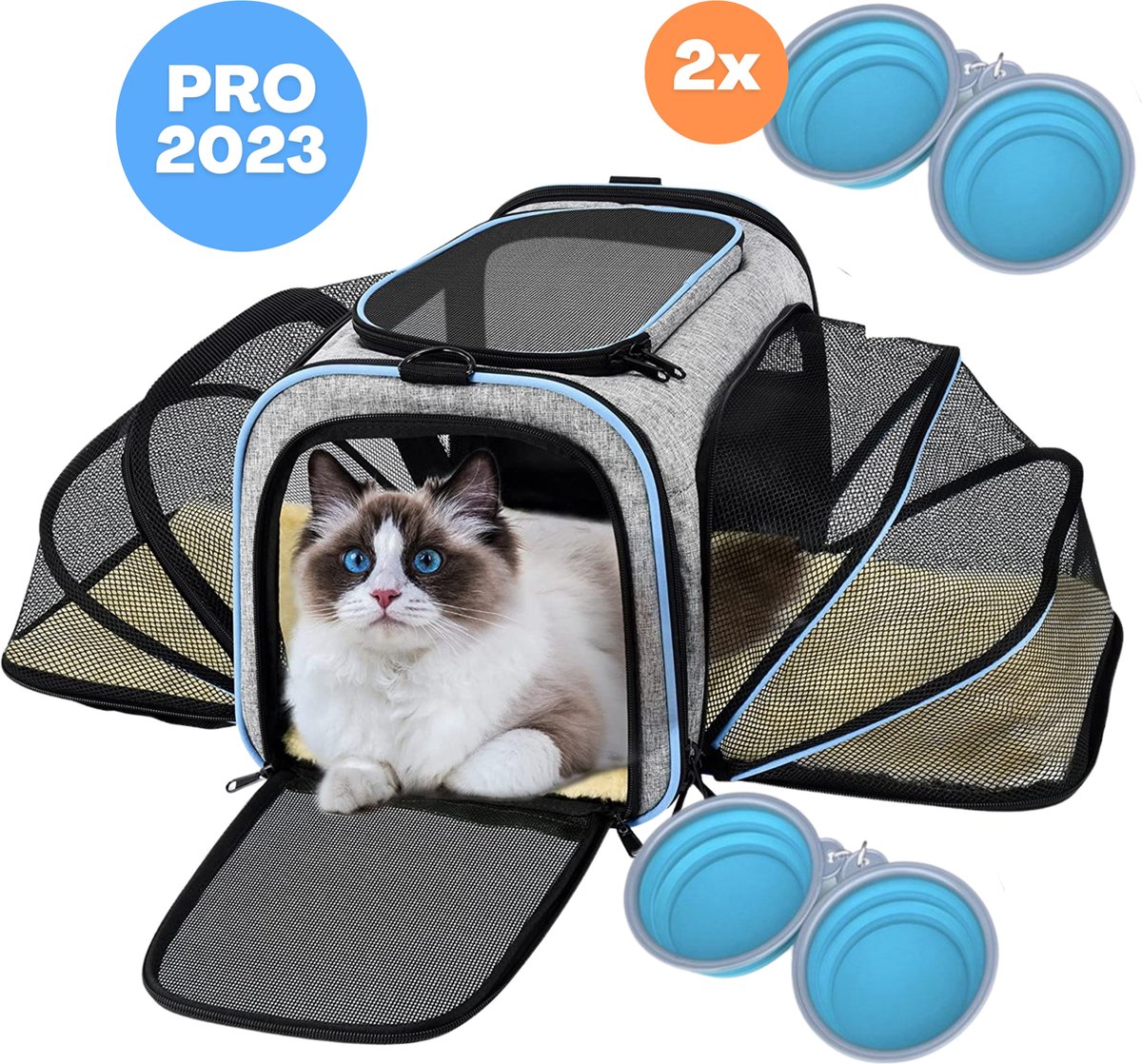 Vulpes Pets® Draagtas Hond En Kat – Reistas Hond En Kat – Reismand Katten En Honden – Transporttas – Draagzak – Draagtas Huisdier – Incl. Twee Voerbakken
