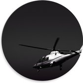 WallClassics - Dibond Muurcirkel - Vliegende Helikopter in Zwart Wit - 30x30 cm Foto op Aluminium Muurcirkel (met ophangsysteem)