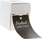 Sluitsticker - Packed with love in zwart (100 stuks op rol)