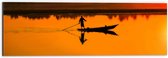 WallClassics - Dibond - Visser met Boot bij Zonsondergang - 60x20 cm Foto op Aluminium (Met Ophangsysteem)