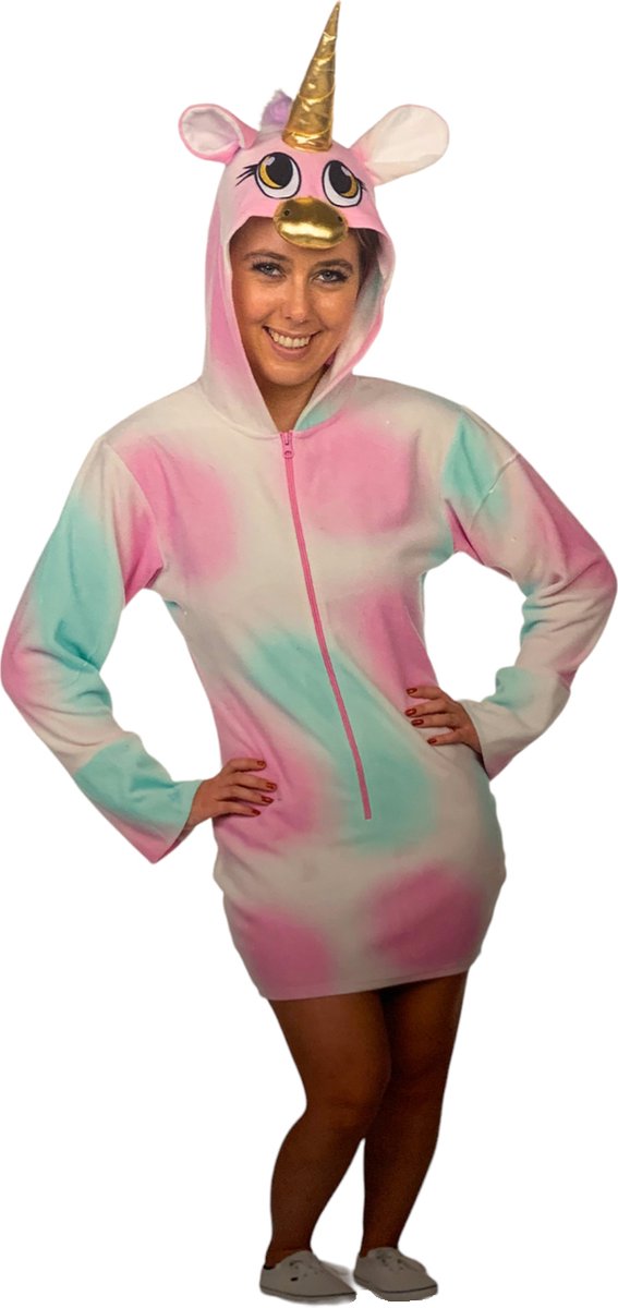 Eenhoorn Unicorn jurk met capuchon dames - Maat L/XL - Carnavalskleding vrouwen outfit