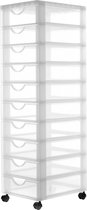 Commode IRIS Ohyama Design Chest -10 tiroirs x 7,5L - Plastique - Wit/ Transparent - Avec roulettes