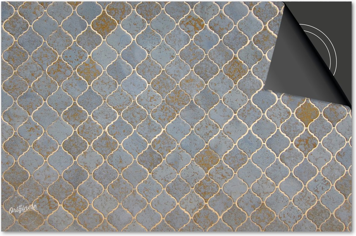 Inductie beschermer 65x52 - afdekplaat inductie mat - Dietrix Kookplaat beschermer - Exclusief - Hexagon - Marokkaanse tegel blauw zilver