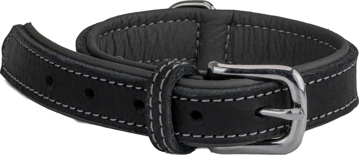 Panzi-Pet - Luxe leren halsband hond - zwart - 18mm dik - voor honden met halsomtrek van 28 tot 35cm