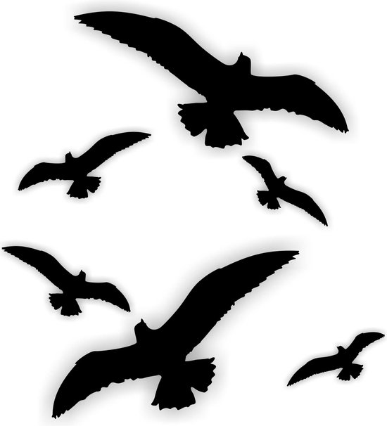 Vogelbescherming stickers set 6 vogels kleur zwart.