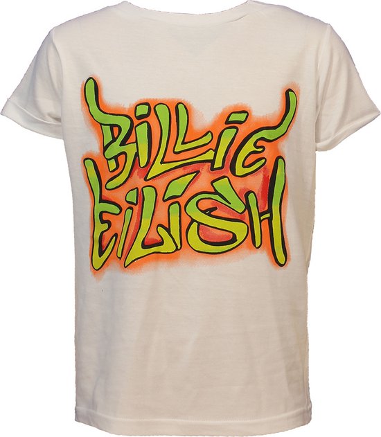 Billie Eilish Graffiti Logo T-Shirt Kids Wit/Vert/ Oranje - Merchandise Officielle
