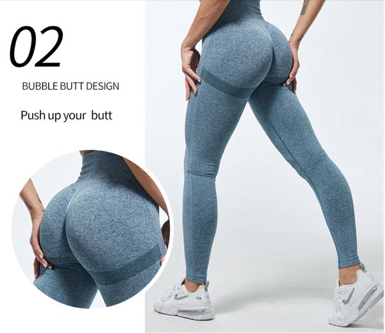 Gym Revolution - Sportlegging dames - Sportkleding dames - Sportbroek dames - Sportlegging - Push up - Shape legging - Sportlegging dames high waist - Hardloopbroek dames - yoga legging dames - Licht blauw Maat XL van Merkloos — afbeelding 4