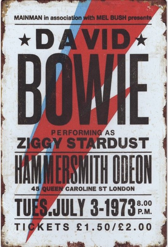 Wandbord / Concert Bord - David Bowie Ziggy Stardust Tour 1973