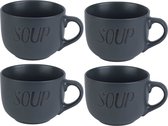 Cosy & Trendy Tasses à soupe - 4x pièces - gris foncé - 11 cm - 510 ml - bol à soupe