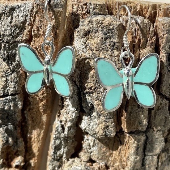 Zilveren vlinder Oorbellen - 100% Sterling Silver 925 - 100% Echte edelstenen - In geschenkzakje
