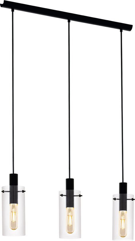 EGLO Montefino - hanglamp - 3-lichts - E27 - zwart/glas