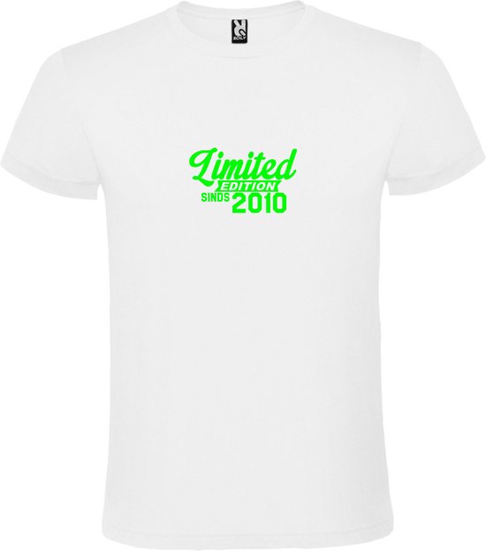 Wit T-Shirt met “Limited sinds 2010 “ Afbeelding Neon Groen Size XXXXL