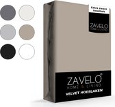 Zavelo Flanel Velvet Hoeslaken Taupe - 1-persoons (90x200 cm) - 100% Velvet - Super Zacht - Hoge 30cm Hoek