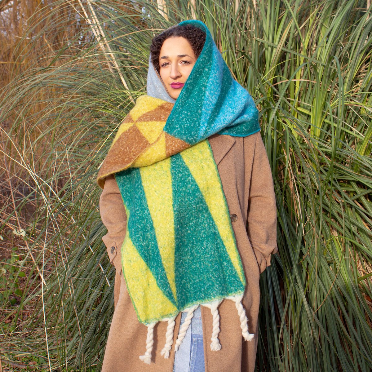 Geometrisch Sjaal - Sjaal Dames Winter Sjaal - Trendy sjaal - Kleurrijke sjaals - Asymmetrisch Sjaal - Warm Sjaals - Arid Meadow