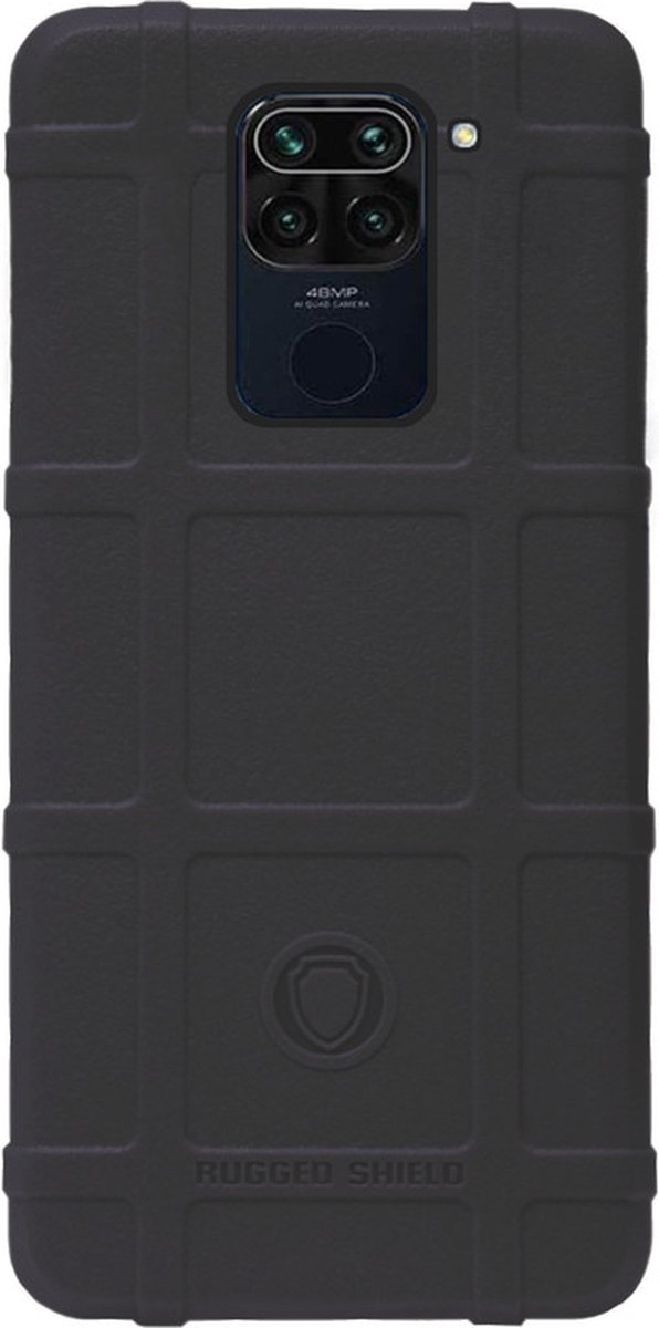 RUGGED SHIELD Rubber Bumper Case Hoesje Geschikt voor Xiaomi Redmi Note 9 - Zwart