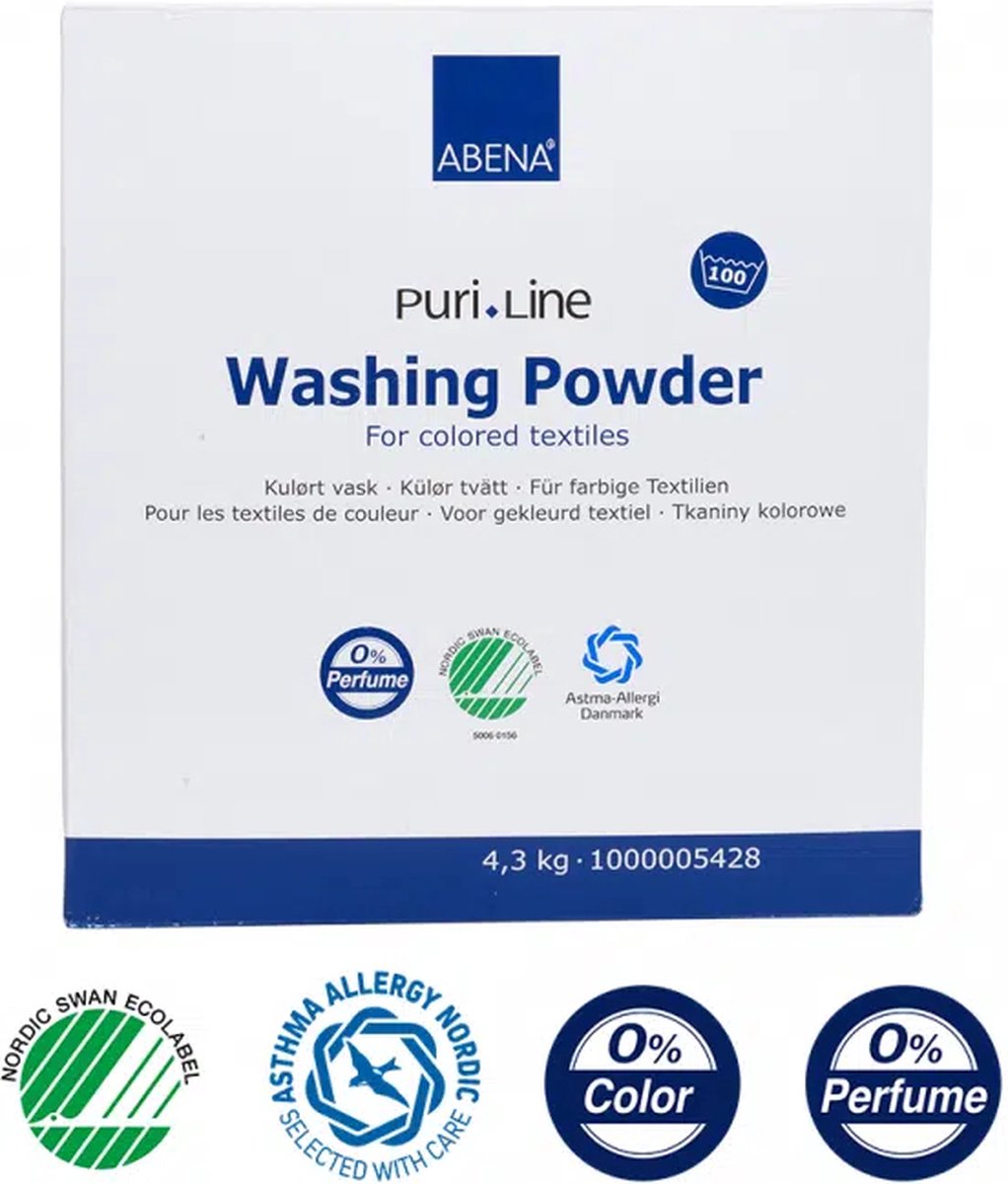 ABENA Duurzaam Waspoeder voor Gekleurde Was 4,3kg - Wasmiddel Zonder Geur en Kleurstoffen - Veilig voor de Gevoelige Huid en de Natuur - Tot 100 Wasbeurten