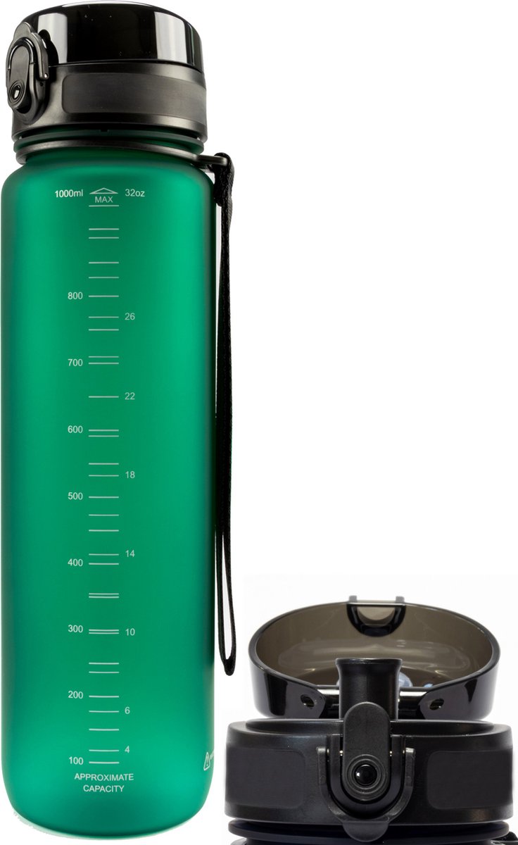 Drinkfles 1 liter volwassenen - Sport Bidon Drinkbus 1000ml - Donkergroen - King Mungo KMDF020