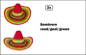 2x Sombrero rood/geel/groen - Mexico tropical festival thema feest party zon zee beach