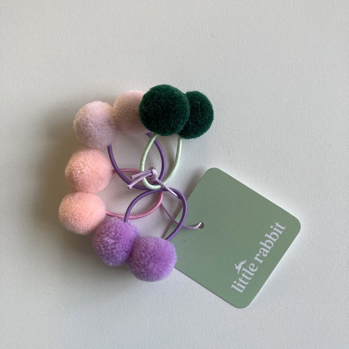 Gekleurde haarelastiekjes - elastiekje - meisje - pompom - bolletjes - roze - paars - groen - peuter - pom pom - 4 stuks